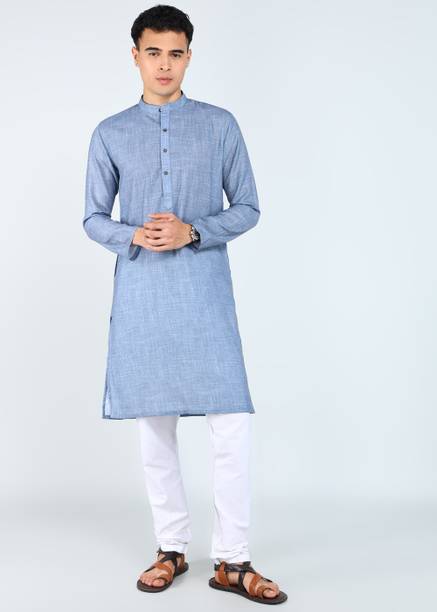 Solid Linen Blend Straight Kurta for Men