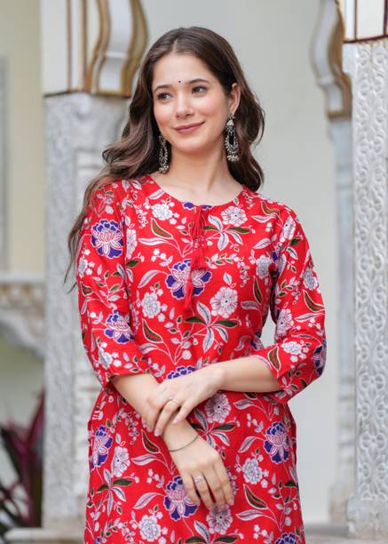 KJFAB Women Printed Pure Cotton Straight Kurta