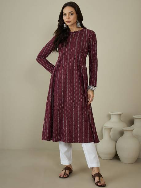 Woven Design Cotton Blend A-line Kurta for Women