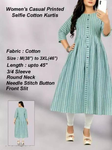 Women Striped Cotton Blend A-line Kurta Price in India