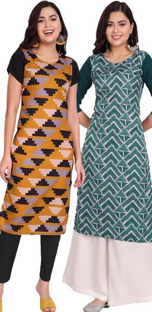 Pack of 2 Printed Crepe A-line Kurta for Women