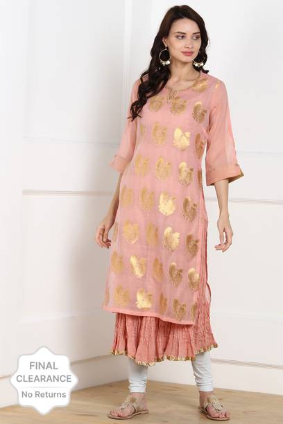 Self Design Cotton Blend Straight Kurta for Women