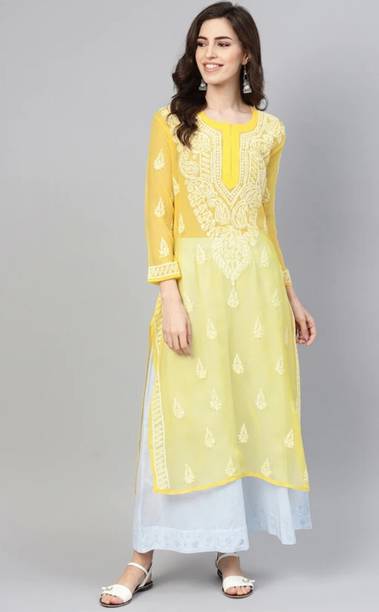 HouseOfCommon Women Chikan Embroidery Straight Kurta