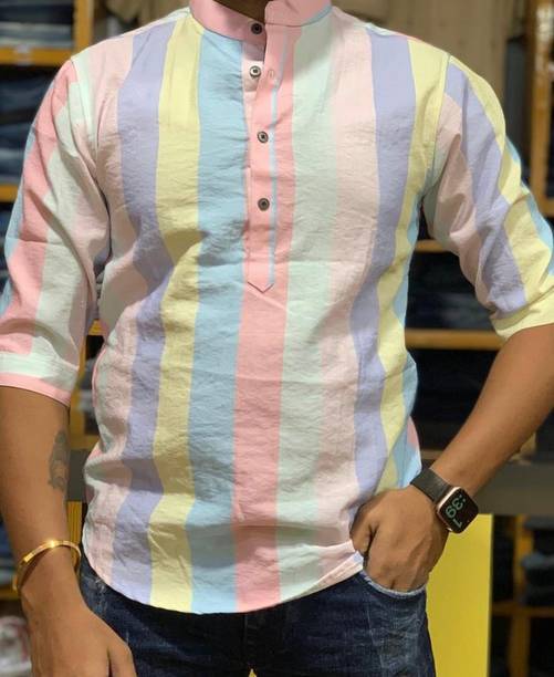 Printed Cotton Blend Straight Kurta for Men