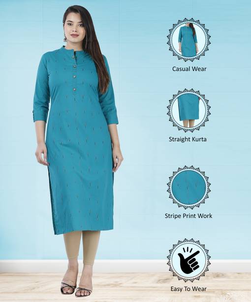 Glowworld Women Printed Pure Cotton Straight Kurta (Green)