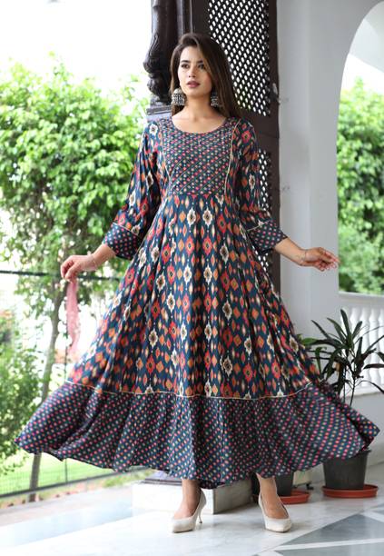 Women Printed Viscose Rayon Gown Kurta