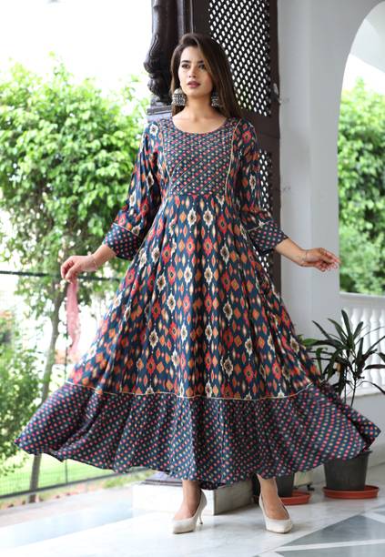 Women Printed Viscose Rayon Gown Kurta Price in India