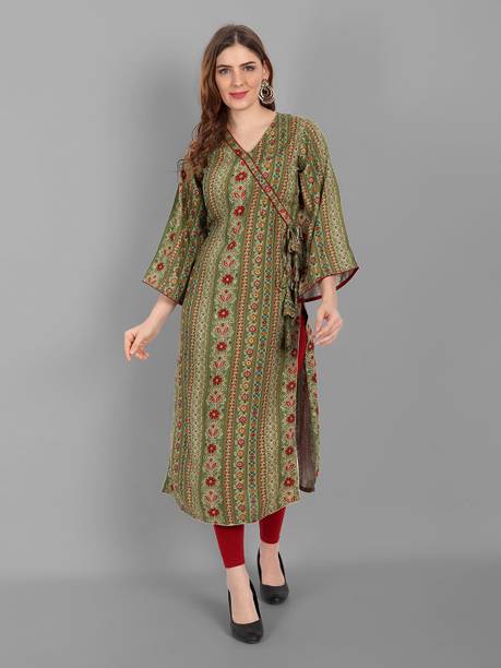 v tradition Women Floral Print Cotton Blend Straight Kurta (Multi