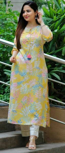 kc fashion Women Floral Print Cotton Blend Straight Kurta