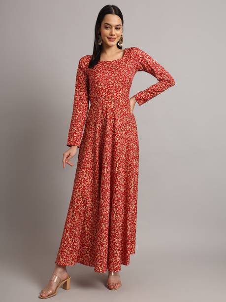 Dhakre fashion Women Floral Print Viscose Rayon Anarkali Kurta (R