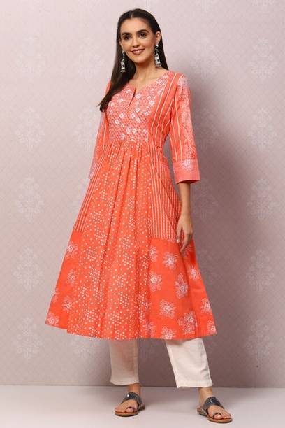 Printed Pure Cotton Flared Kurta for Women