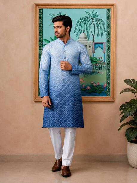 Men Geometric Print Viscose Rayon Straight Kurta