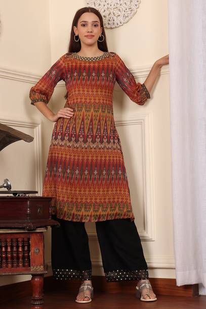 Ikat Polyester Straight Kurta for Women