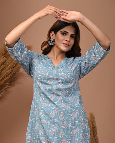 SACCHE DHAAGE Women Printed Pure Cotton Straight Kurta
