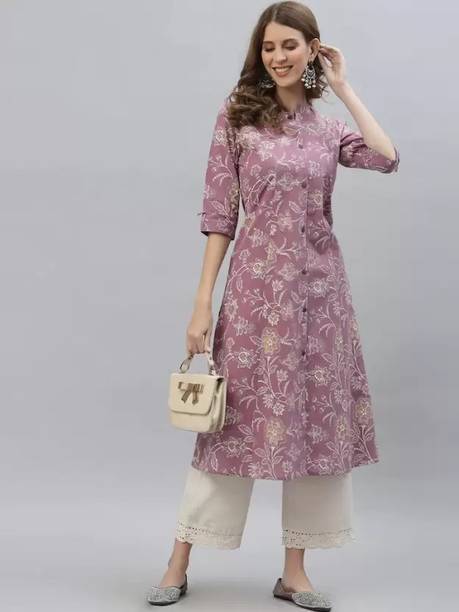 Jai Kurties Women Floral Print Viscose Rayon A-line Kurta (Purple