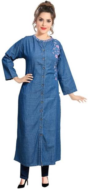 TCI Women Embroidered Cotton Blend Straight Kurta