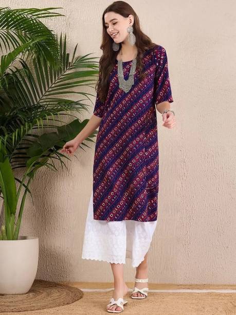 Printed Crepe Straight Kurta for Women