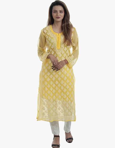 CHIKANKARI BY KK Women Chikan Embroidery Straight Kurta