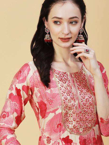 PHYSIL Women Embroidered, Printed Viscose Rayon Straight Kurta