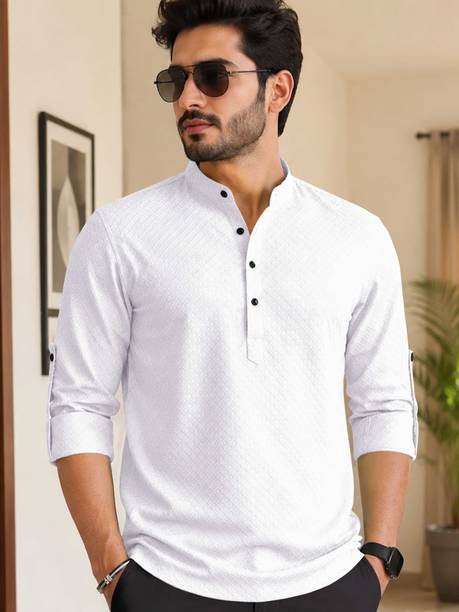 Self Design Jacquard Straight Kurta for Men