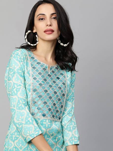 PRISCA Women Floral Print Viscose Rayon Straight Kurta