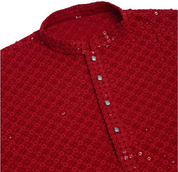 Men Chikan Embroidery Viscose Rayon A-line Kurta
