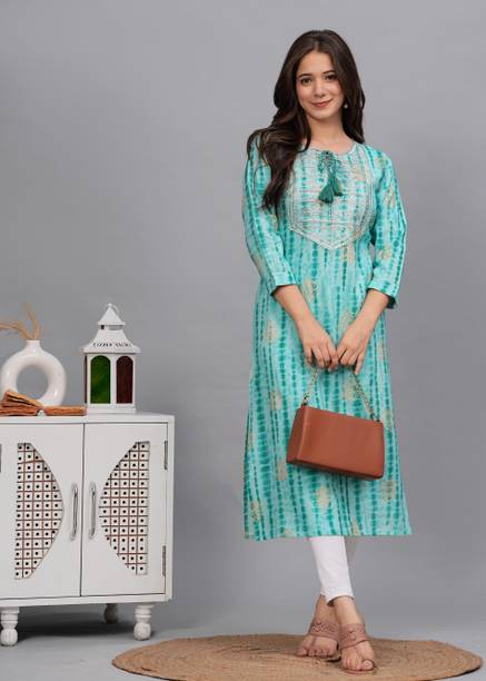 BKApparels Women Printed Viscose Rayon Straight Kurta