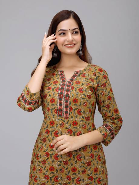 Floral Print Cotton Rayon Straight Kurta for Women
