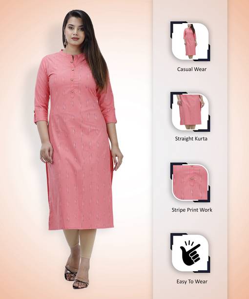 Glowworld Women Printed Pure Cotton Straight Kurta (Pink)