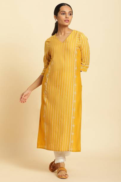 Geometric Print Cotton Blend Straight Kurta for Women