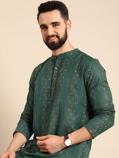 Striped Polyester Straight Kurta for Men