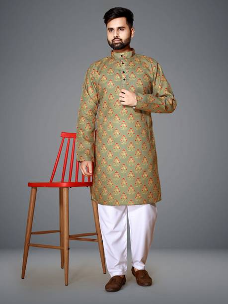 Men Checkered Cotton Blend Flared Kurta
