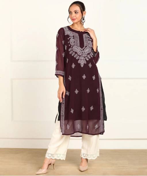 Chikankari by fs fashion Women Chikan Embroidery Straight Kurta