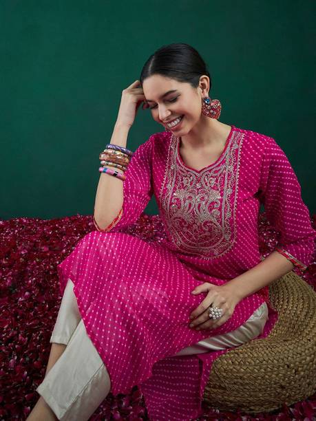 Striped Georgette Straight Kurta for Women