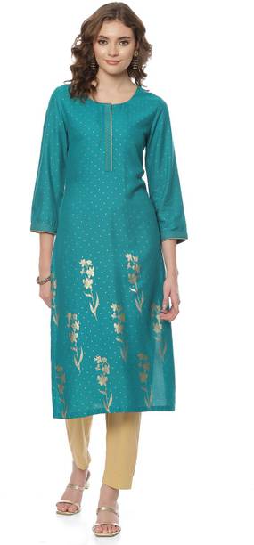 RANGRITI Embellished Viscose Rayon Straight Kurta for Women Light Green