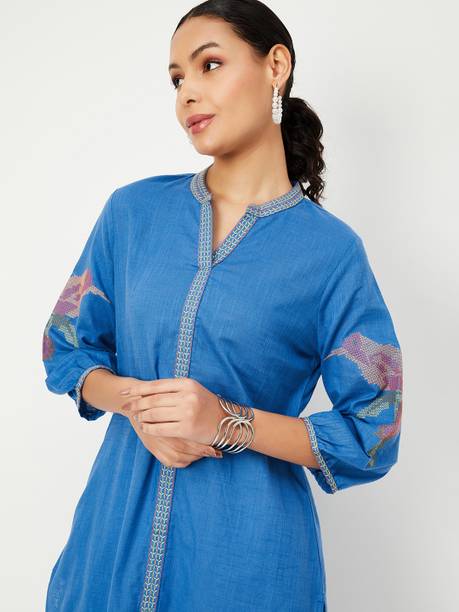 Floral Print Cotton Blend Straight Kurta for Women