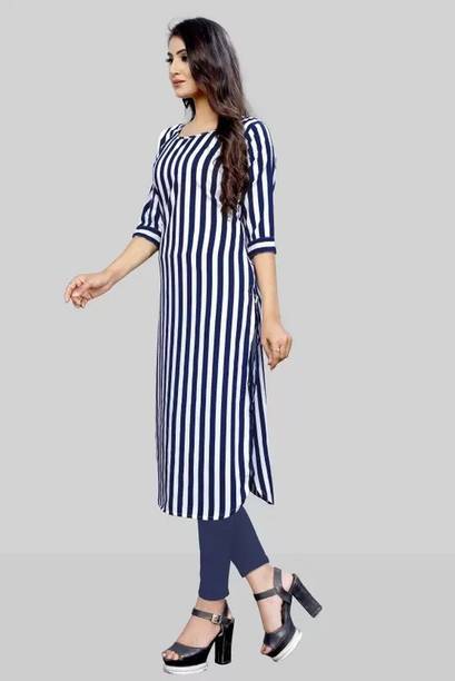 ak fashion mall Women Striped Crepe Straight Kurta (Multicolor)