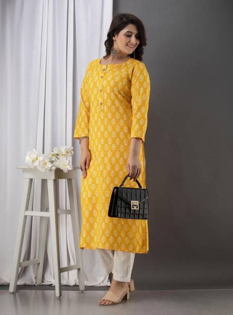Printed Cotton Rayon Straight Kurta for Women