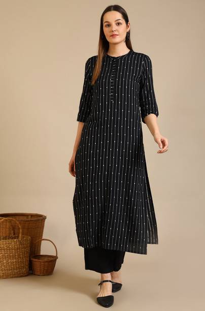 Striped Viscose Rayon Straight Kurta for Women