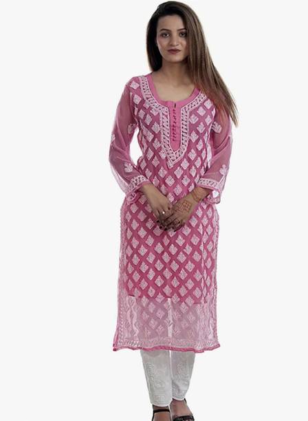 CHIKANKARI BY KK Women Chikan Embroidery Straight Kurta