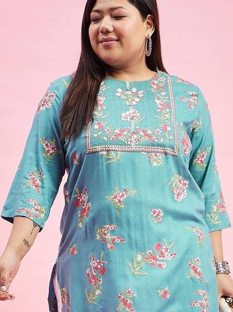 Austivo Women Printed Pure Cotton Straight Kurta (Multicolor)