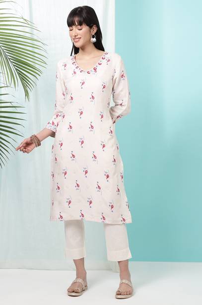 Floral Print Viscose Rayon Straight Kurta for Women