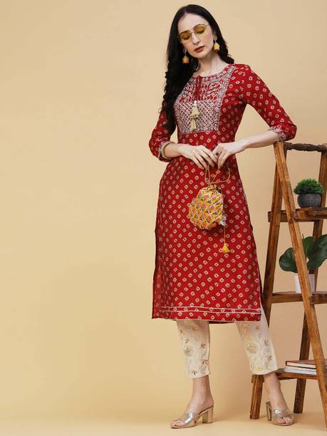 Deepyog Women Printed Viscose Rayon Straight Kurta