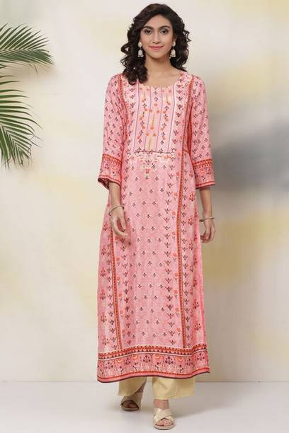 Printed Cotton Blend Straight Kurta for Women