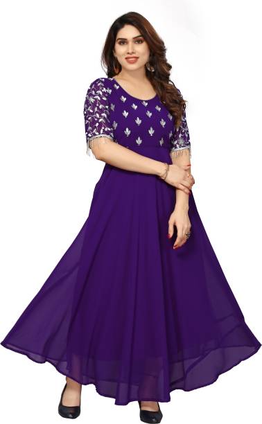 Women Embroidered Georgette Gown Kurta Price in India