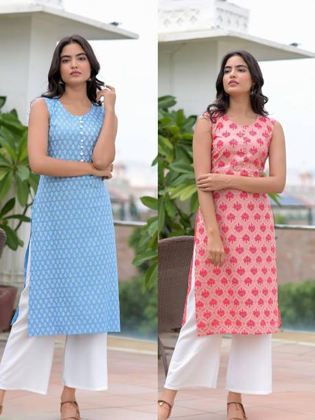 Pack of 2 Printed Viscose Rayon Straight Kurta for Women