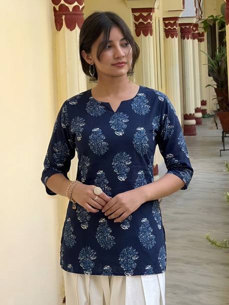 Printed Cotton Blend Straight Kurta for Women