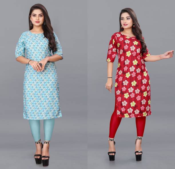 Pack of 2 Printed Crepe Straight Kurta for Women