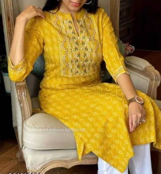 Arsh collection Women Embroidered Khadi Cotton A-line Kurta (Yell