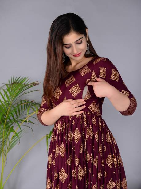 Women Fit and Flare Maroon Ankle Length Dress
